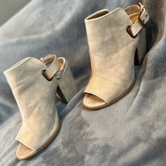 Qupid Beige Peep Toe Bootie with Ankle Strap - Picture 6 of 10
